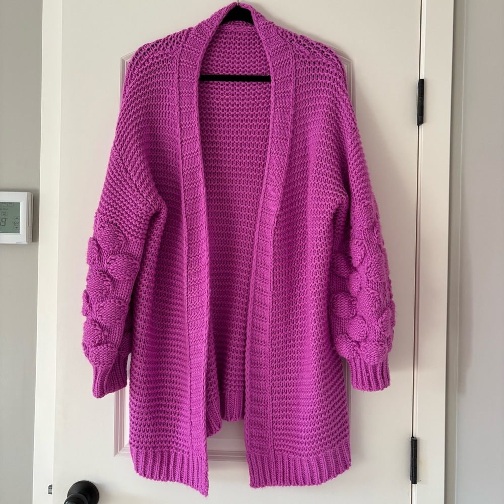Purple Oversized Bubble Sleeve Cardigan